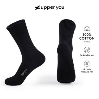 Tất Vớ Nam Nữ Gân Trơn Cổ Cao UPPER YOU Cotton Tự Nhiên Thời Trang 2 Màu Đen Trắng Dày Dặn Êm Ái - BSF4001