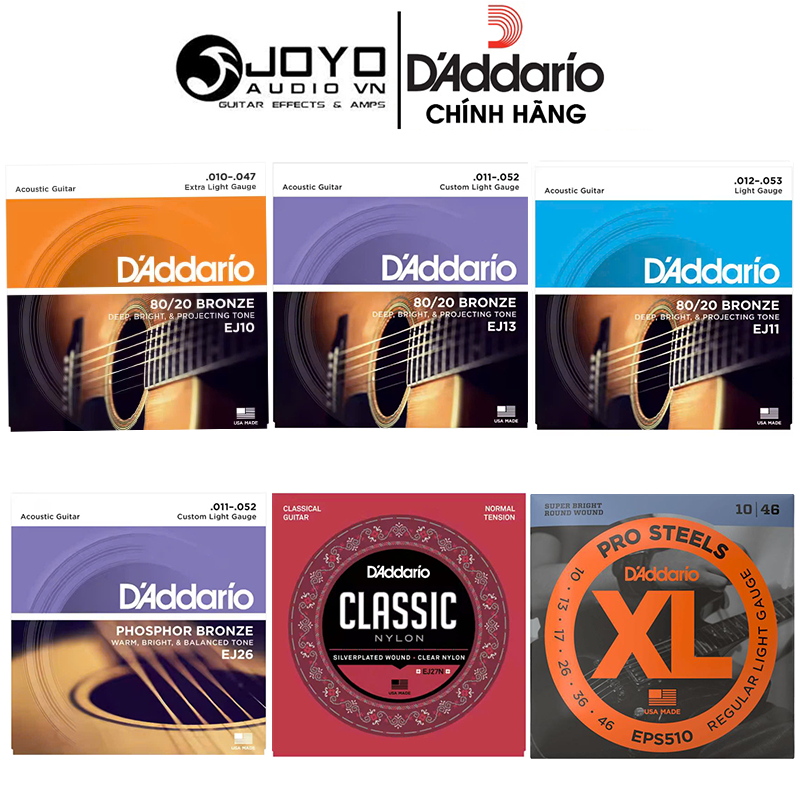 (chính hãng)Series dây guitar D'addario acoustic EJ10,EJ11.EJ13.EJ26 classic EJ27N solo EPS510,EPS52