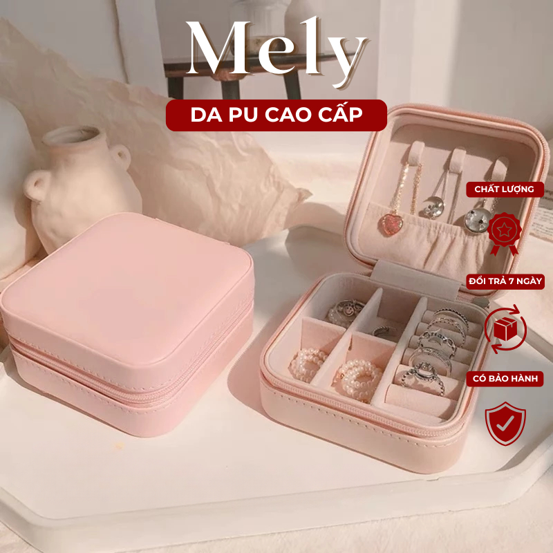  Hộp đựng trang sức phụ kiện du lịch hình vuông nhiều ngăn tiện dụng hộp nữ trang bọc da sang trọng 