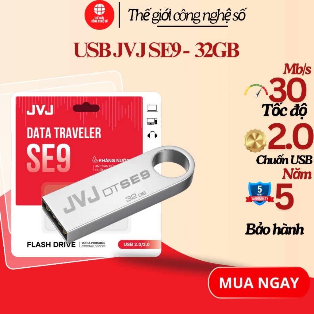 USB 128G 64G 32G 16G 8G 4G 2G JVJ SE9 siêu nhỏ gọn vỏ kim loại - USB chống nước 2.0 tốc độ upto 100M