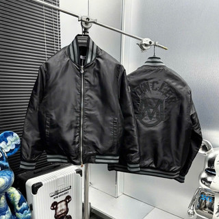  Áo khoác bomber nam nữ MC dệt bo viền xám đen lưng thêu logo đĩa bay kèm chữ nổi mặt trong trần bông quả trám 