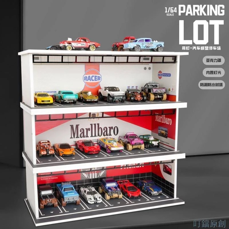 Mô hình cảnh nhà để xe 1/64 Mô hình bãi đỗ xe mô hình LED Hộp Garage xe Tomica Diorama Garage trưng 