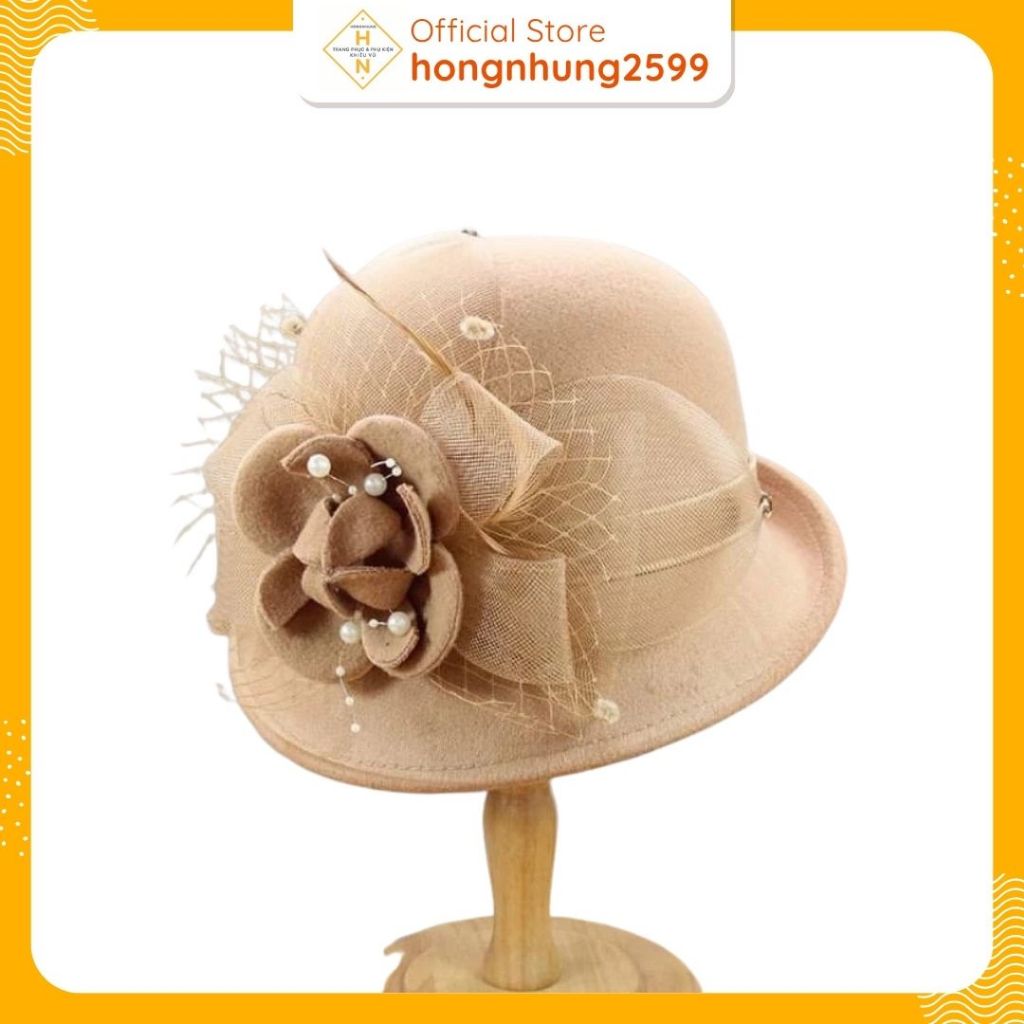 Mũ dạ nữ nơ lưới