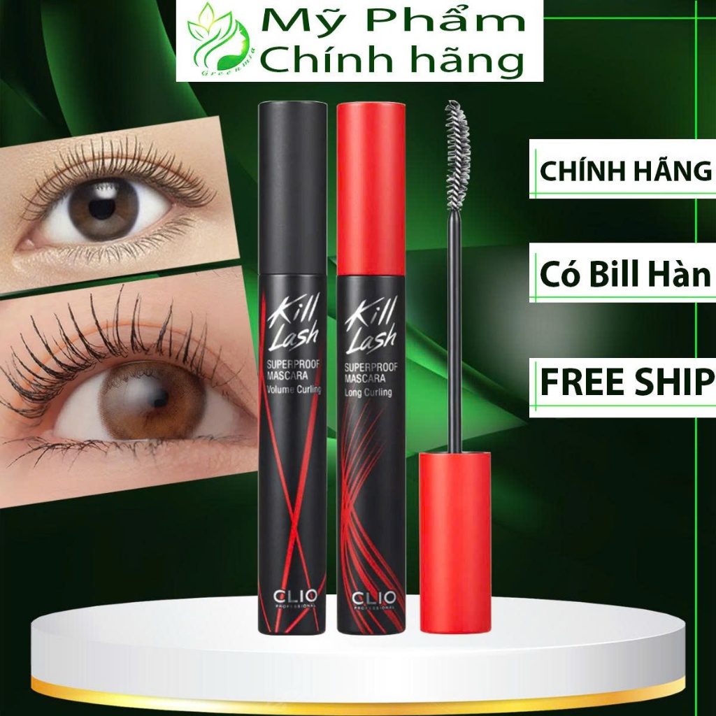 Mascara Chuốt Mi Clio Làm Cong Mi Chống Trôi Clio Kill Lash Superproof Mascara 7G 01 Long 02 Volume 