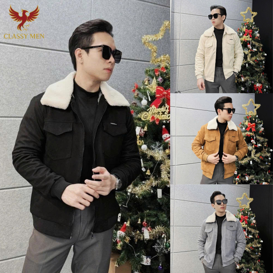Áo khoác nam da lộn lót lông dày dặn cao cấp - Áo khoác da lộn nam phong cách Hàn Quốc
