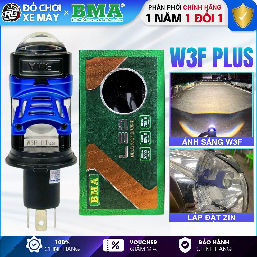 BMA W3F Plus - Đèn Bi Cầu Mini W3F Chip Led Osram 60W, Tâm Trợ Pha Laser Nhiệt Màu 5500K - BH 12 Thá