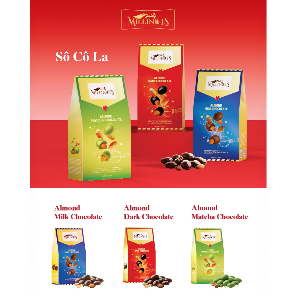 Almond Chocolate Millinuts Hạnh Nhân Rang Quyện Vị Socola