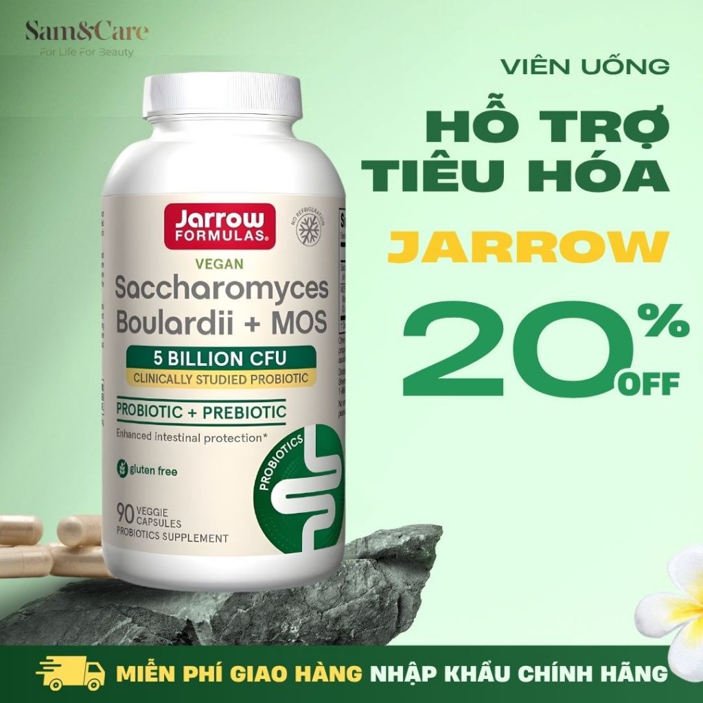 Viên Uống Hỗ Trợ Tiêu Hóa & Đường Ruột Jarrow FORMULAS Saccharomyces Boulardii + MOS (90 viên), Nhập