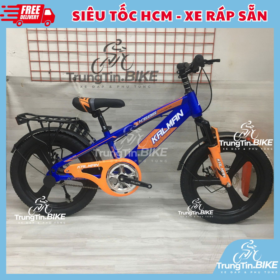 Xe Đạp Trẻ Em KALMAN K686 Size 18–20 Inch – Xe Thể Thao Bé Trai Có Baga Sau, Phuộc Nhún, Phanh Đĩa, 