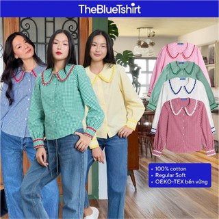  TheBlueTshirt - Áo sơ mi caro tay dài kiểu bèo tay nhún cho nữ - Jessie Shirt - Women 