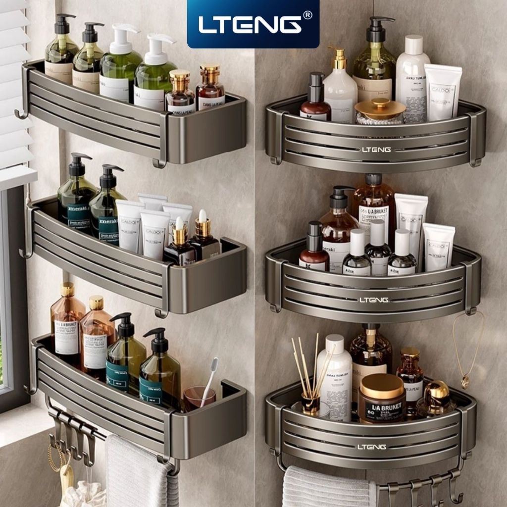 Kệ góc nhà tắm LTENG dán tường, để đồ phòng tắm, chịu lực 50kg, chất liệu nhôm hàng không cao cấp, b