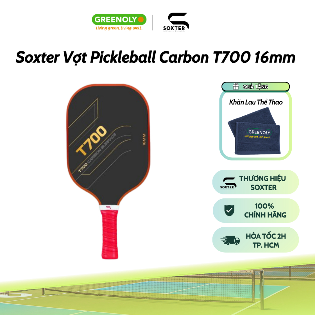 Vợt Pickleball Soxter Carbon T700 Chính Hãng Lõi Tổ Ong Honeycomb Polymer, Dáng Standard Độ Dày 16mm