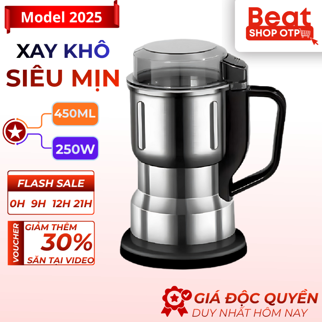 Máy Xay Nghiền Hạt Khô, Cà Phê, Ngũ Cốc Siêu Mịn Công Suất 300W, 6 Lưỡi Dao