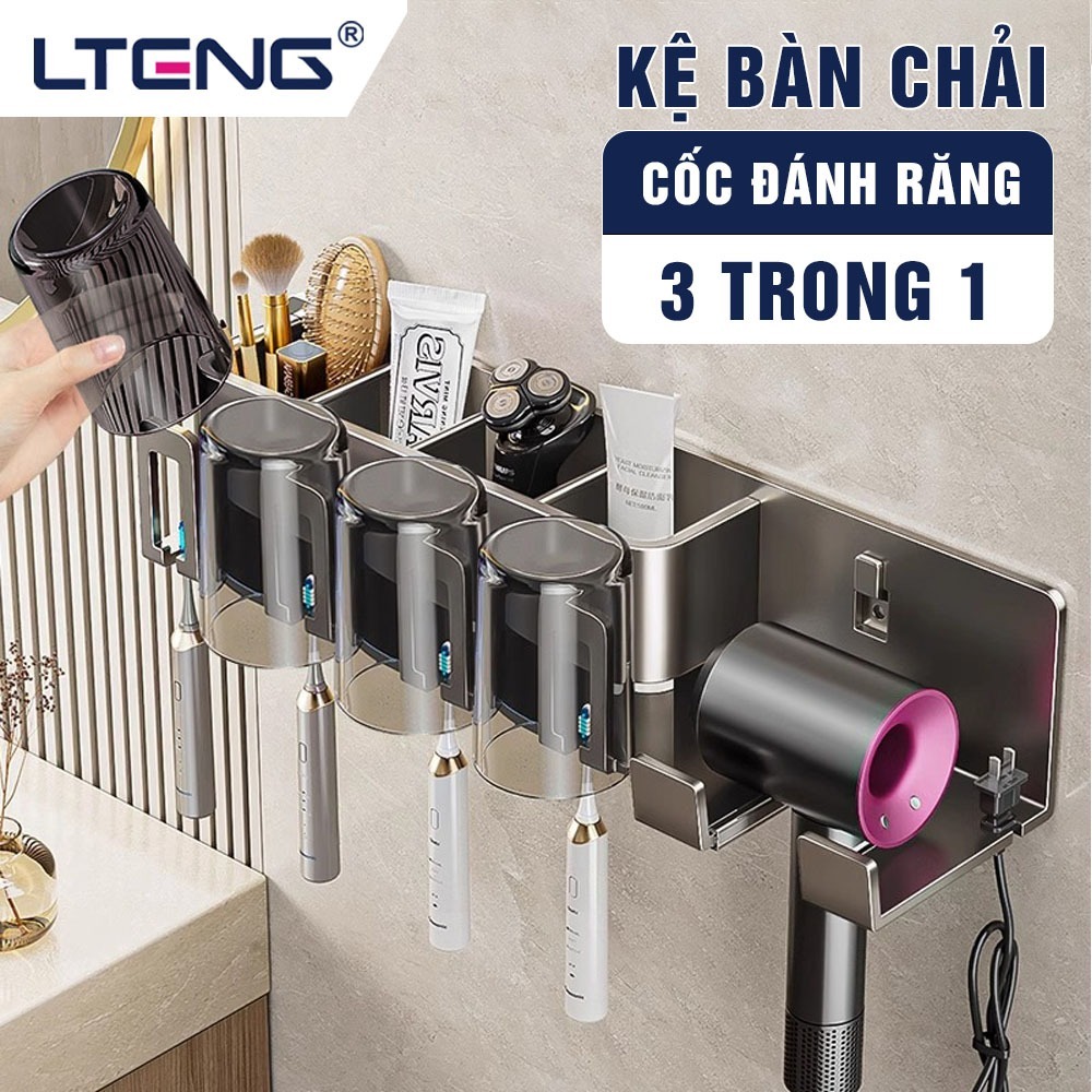 Kệ đựng bàn chải đánh răng dán tường LTENG, nhôm cao cấp chống gỉ, chịu lực cực tốt, có chỗ để máy s