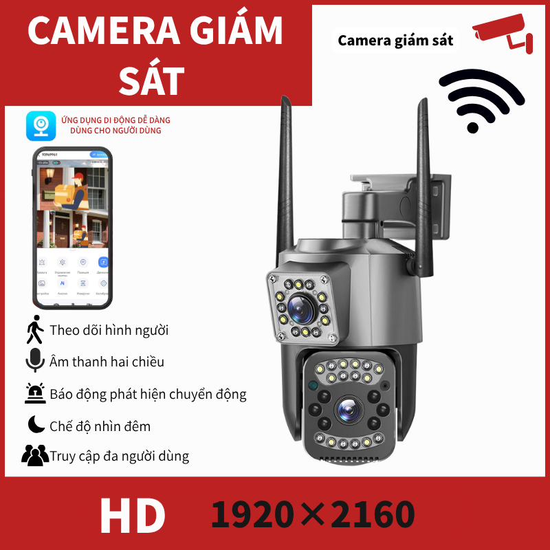 Camera 2 mắt Ngoài trời chống nước 360 trong nhà an ninh IP ống kính kép V380 MAX 1080P HD Máy ảnh