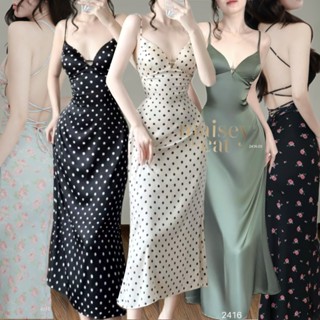   MAISEY 2416  Đầm lụa hở lưng đan dây quyến rũ – Đầm maxi gợi cảm dự tiệc du lịch biển 