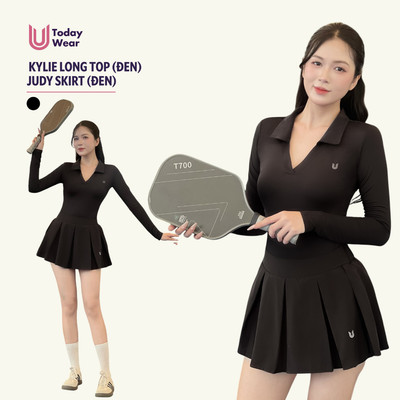 Set bộ đồ pickleball áo Kylie Long Top mix chân váy Judy Skirt đen Today U Wear thiết kế tôn dáng