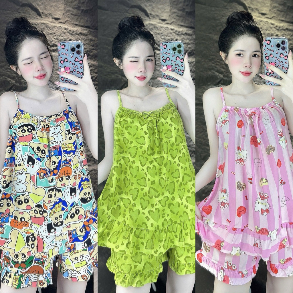 Set Bộ Tole Đùi Hai Dây Bèo Cổ Quần Viền Bèo - HN CLOSET