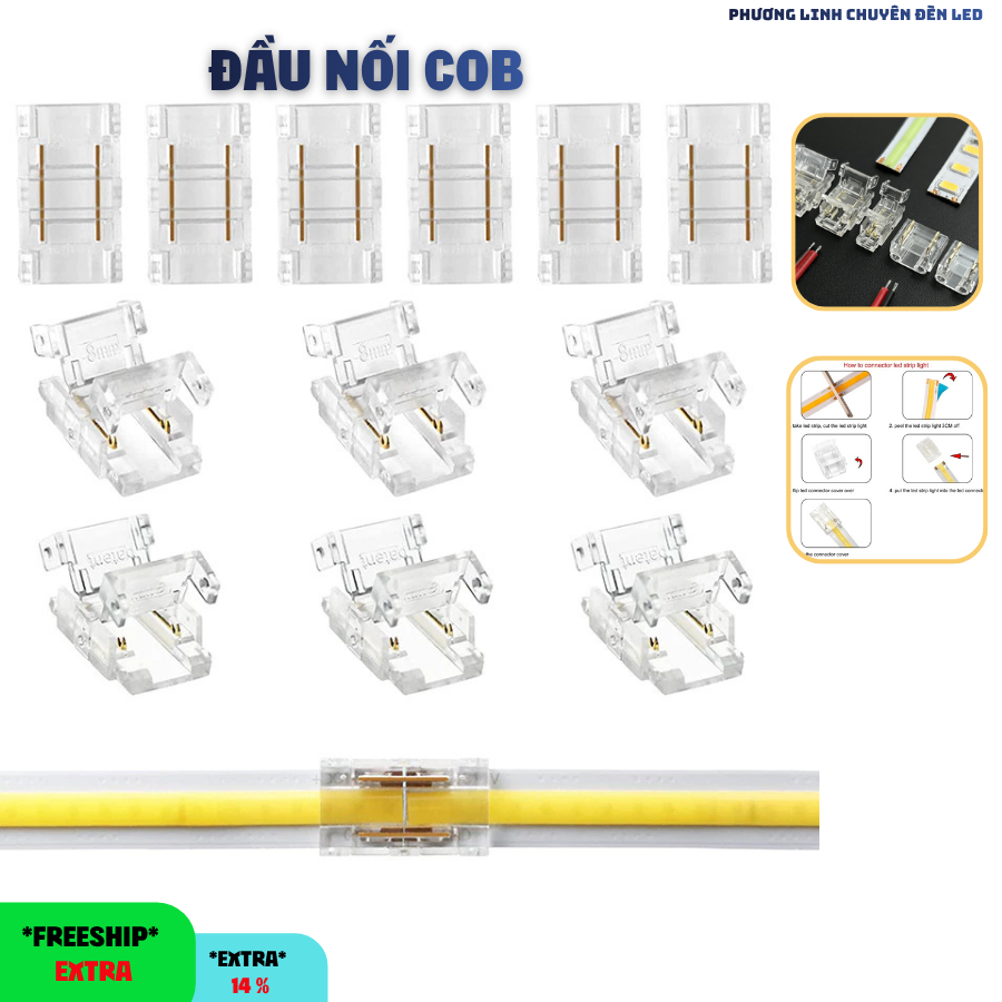 Đầu nối LED, kẹp nối LED chuyên dụng cho led dây COB, led dây 2835 180 led/mét - 240 led/mét