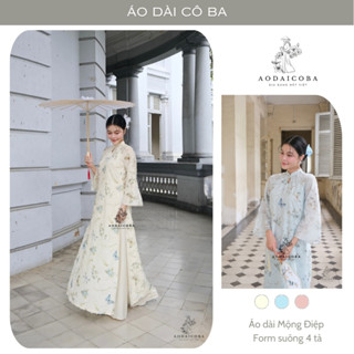  Áo dài Tết cách tân Mộng Điệp dáng suông 4 tà chất von lông vũ tay lỡ trẻ trung - Áo dài Cô Ba 