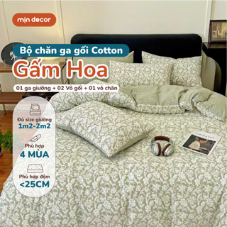  Bộ Chăn Ga Gối Gấm Hoa Mịn Decor Bộ Chăn Ga Gối Cotton Đũi Mềm Mịn Hoạ Tiết Vintage 