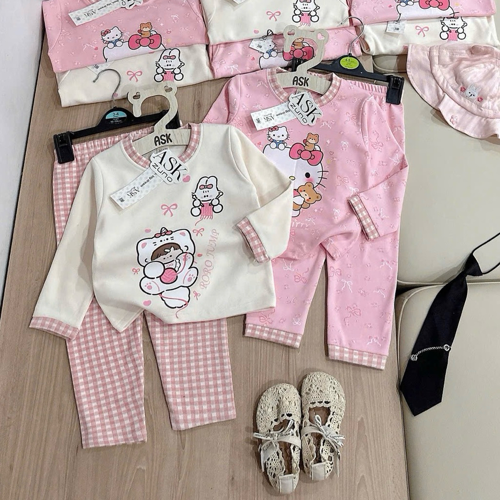 Sét 2 bộ zip lông hello kitty màu hồng dễ thương cho bé gái chất mềm ấm co giãn