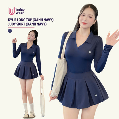 Set bộ đồ pickleball áo Kylie Long Top mix chân váy Judy Skirt xanh navy Today U Wear