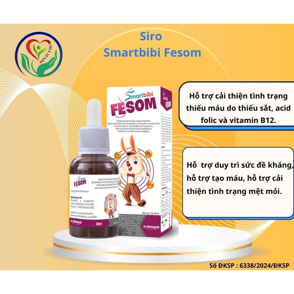 Smartbibi Fesom - Hỗ trợ cải thiện tình trạng thiếu máu do thiếu sắt, acid folic và vitamin B12.