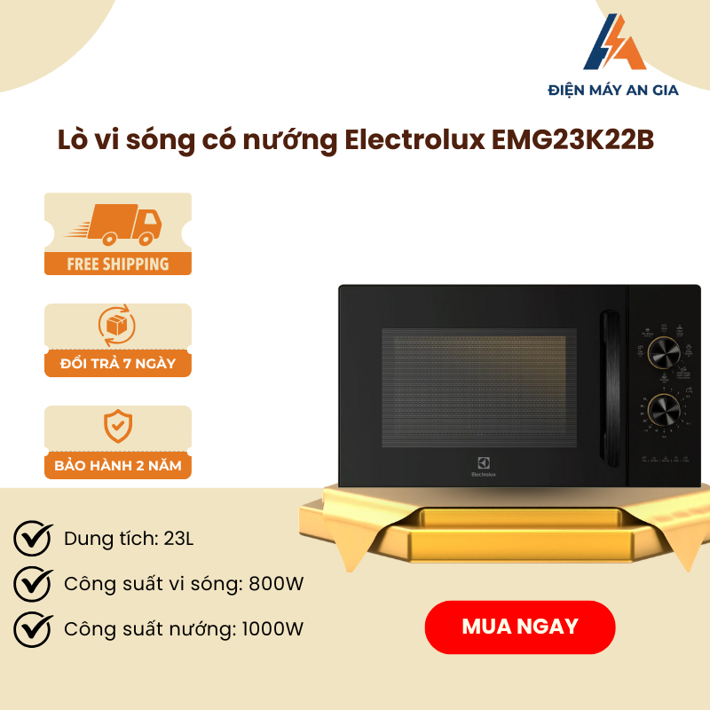 Lò Vi Sóng Có Nướng Electrolux EMG23K22B 23L – Thép Tráng Men, Hẹn Giờ 35 Phút - PEB