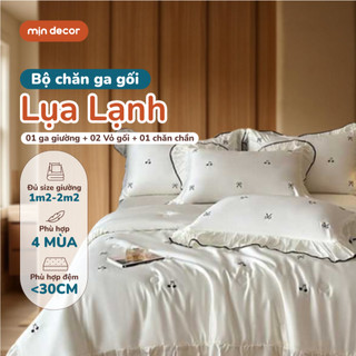  Bộ Chăn Ga Gối Lụa Lạnh Mịn Decor Bộ Ga Gối Kèm Chăn Chần Mỏng Mát Mẻ Mềm Mại 