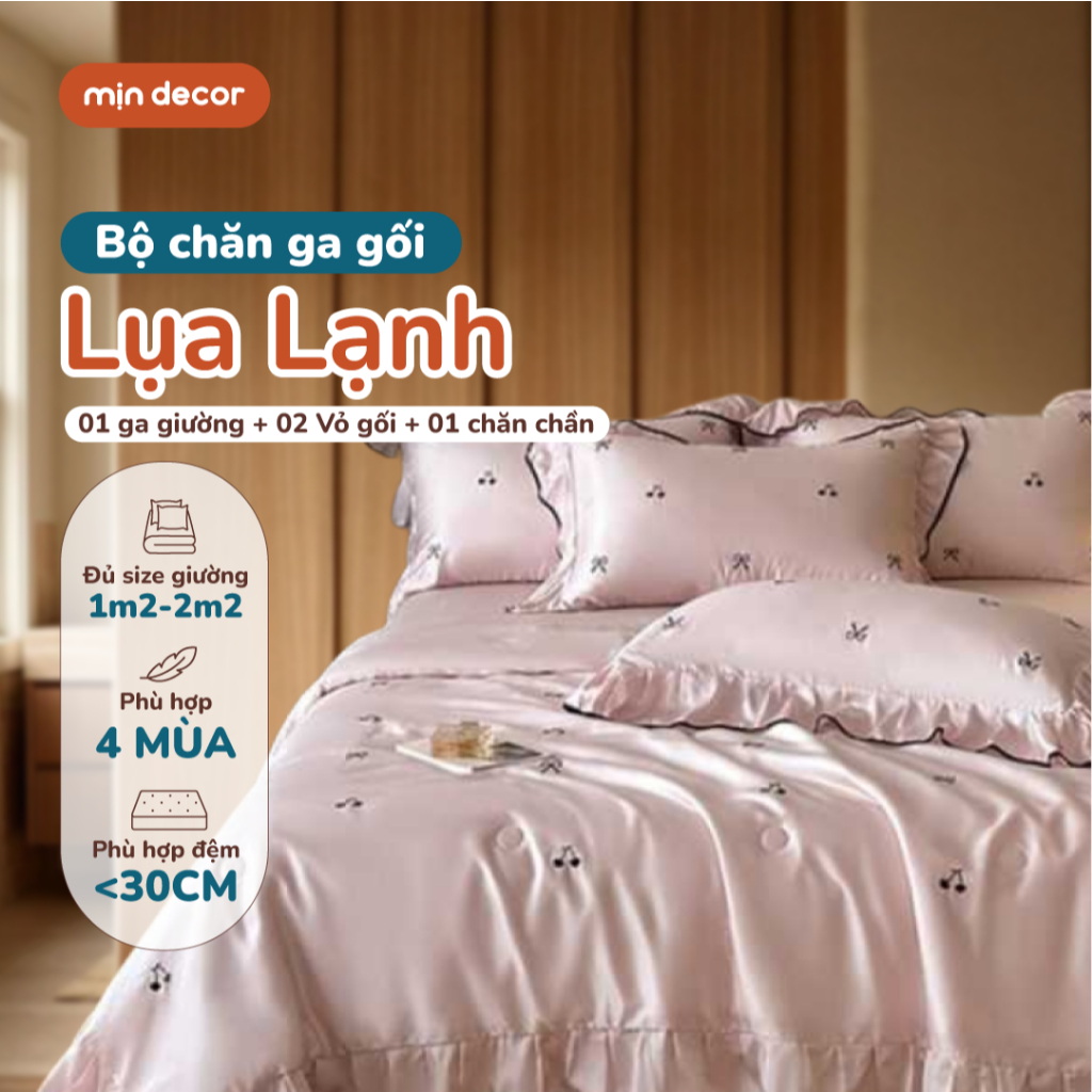 Bộ Chăn Ga Gối Lụa Lạnh Mịn Decor, Bộ Chăn Ga Gối Lụa Cao Cấp, Mát Lạnh, Mềm Mịn