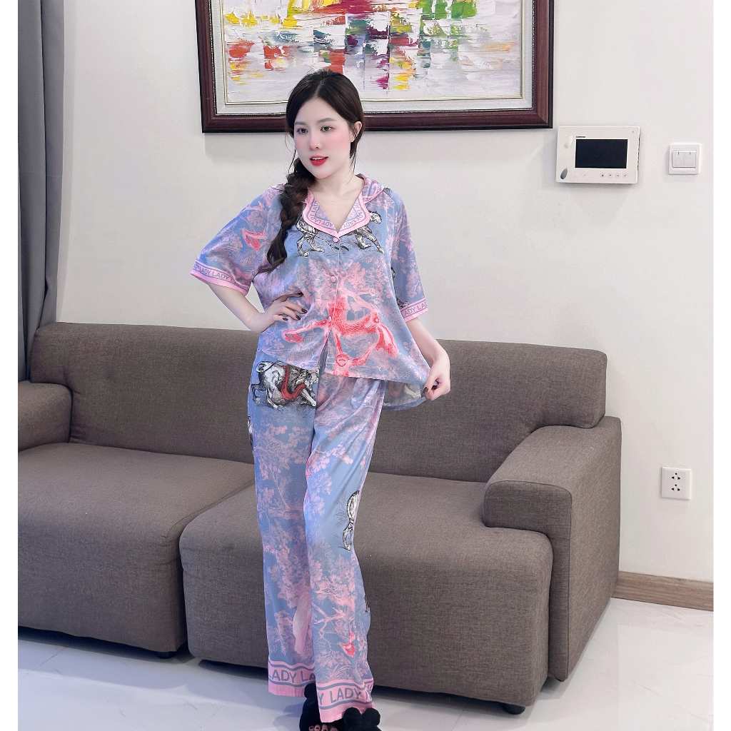 Bộ Ngủ Croptop Q7 Kim Thanh - Pijama Lụa Latin Tay Dài Lưng Chun Mát Mịn Trẻ Trung Size 40-75kg | BigBuy360 - bigbuy360.vn