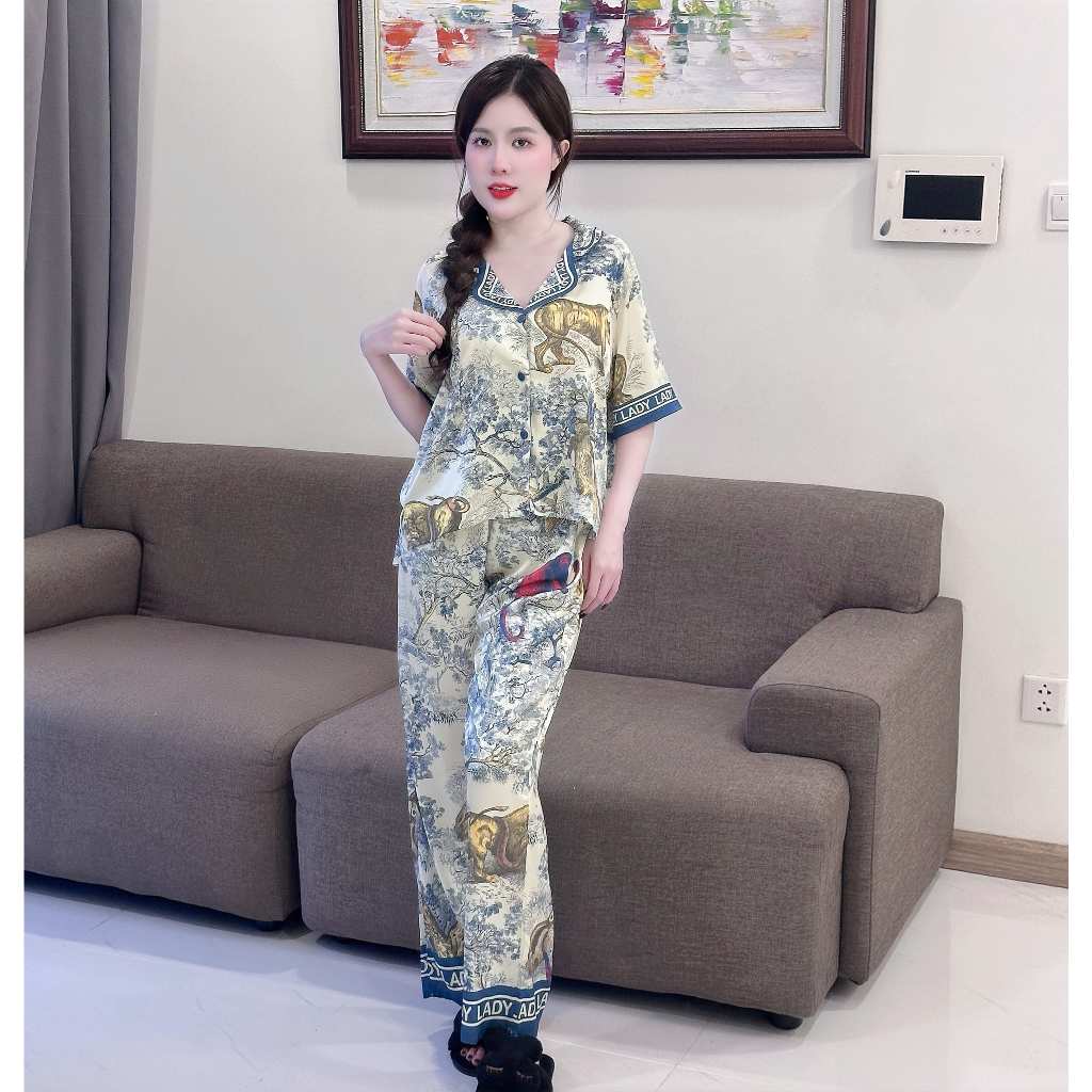 Bộ Ngủ Croptop Q7 Kim Thanh - Pijama Lụa Latin Tay Dài Lưng Chun Mát Mịn Trẻ Trung Size 40-75kg | BigBuy360 - bigbuy360.vn