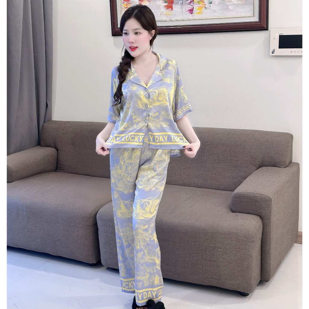 Bộ Ngủ Croptop Q7 Kim Thanh - Pijama Lụa Latin Tay Dài Lưng Chun Mát Mịn Trẻ Trung Size 40-75kg | BigBuy360 - bigbuy360.vn