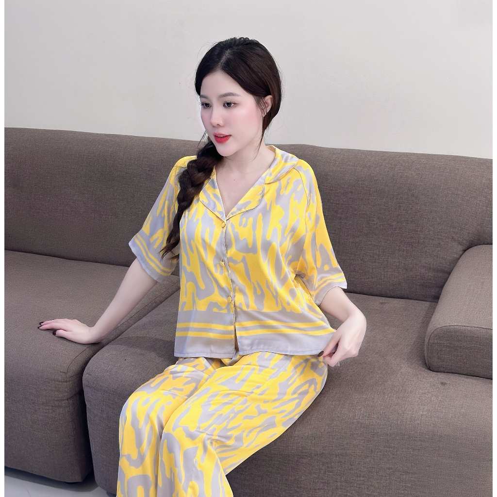 Bộ Ngủ Croptop Q7 Kim Thanh - Pijama Lụa Latin Tay Dài Lưng Chun Mát Mịn Trẻ Trung Size 40-75kg | BigBuy360 - bigbuy360.vn