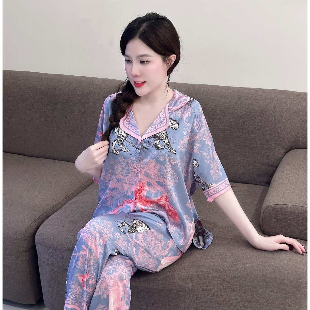 Bộ Ngủ Croptop Q7 Kim Thanh - Pijama Lụa Latin Tay Dài Lưng Chun Mát Mịn Trẻ Trung Size 40-75kg | BigBuy360 - bigbuy360.vn