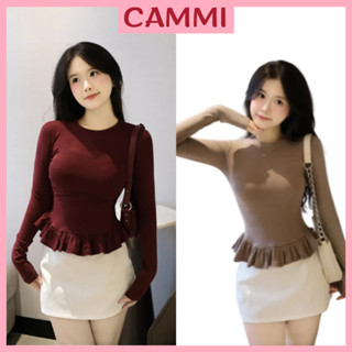  Áo thun cotton dài tay phối gấu bèo Áo Thun Giữ Nhiệt Nữ Dài Tay Cổ Tròn Chất Co Giãn Tốt HA122 CammiHouse 