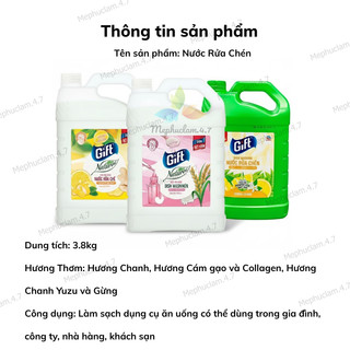 Nước Rửa Chén Bát Gift Can 3,8kg Ba Mùi Hương Lựa Chọn
