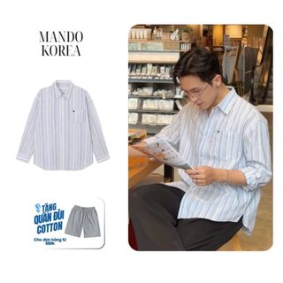  Áo sơ mi Striped-Linen Shirt kẻ sọc xanh dương Oversized phong cách Hàn Quốc MANDO KOREA Menswear - SHT045 
