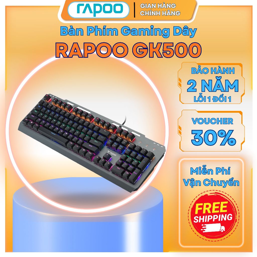 Bàn Phím Cơ Chơi Game RGB Rapoo GK500 – Fullsize 104 Phím Switch Cơ Học, LED Nhiều Hiệu Ứng, BH 24TH