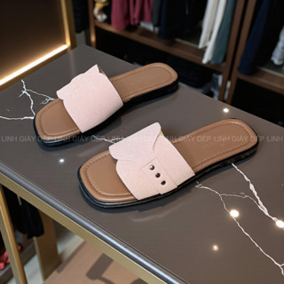 Dép Nữ Đế Bệt Quai Đinh Tán Cách Điệu Da Lì Và Da Lộn Mềm Êm Thời Trang Lót Khâu Chắc Chắn Đế 1Cm