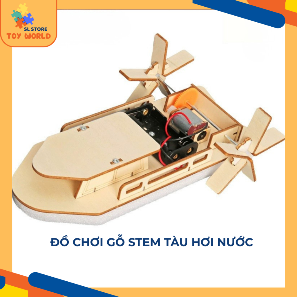 Đồ chơi trí tuệ STEM Ca Nô, Tàu Thủy Điện, đồ chơi gỗ tự lắp ráp giáo dục trí tuệ cho bé thông minh, bộ lắp ghép