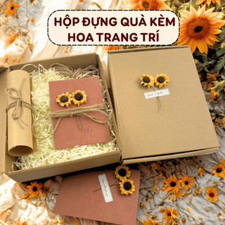  Set hộp đựng quà kraft nâu vintage kèm túi hoa khô dây gai giấy viết thư theo phong cách cổ điển Happy Birds 