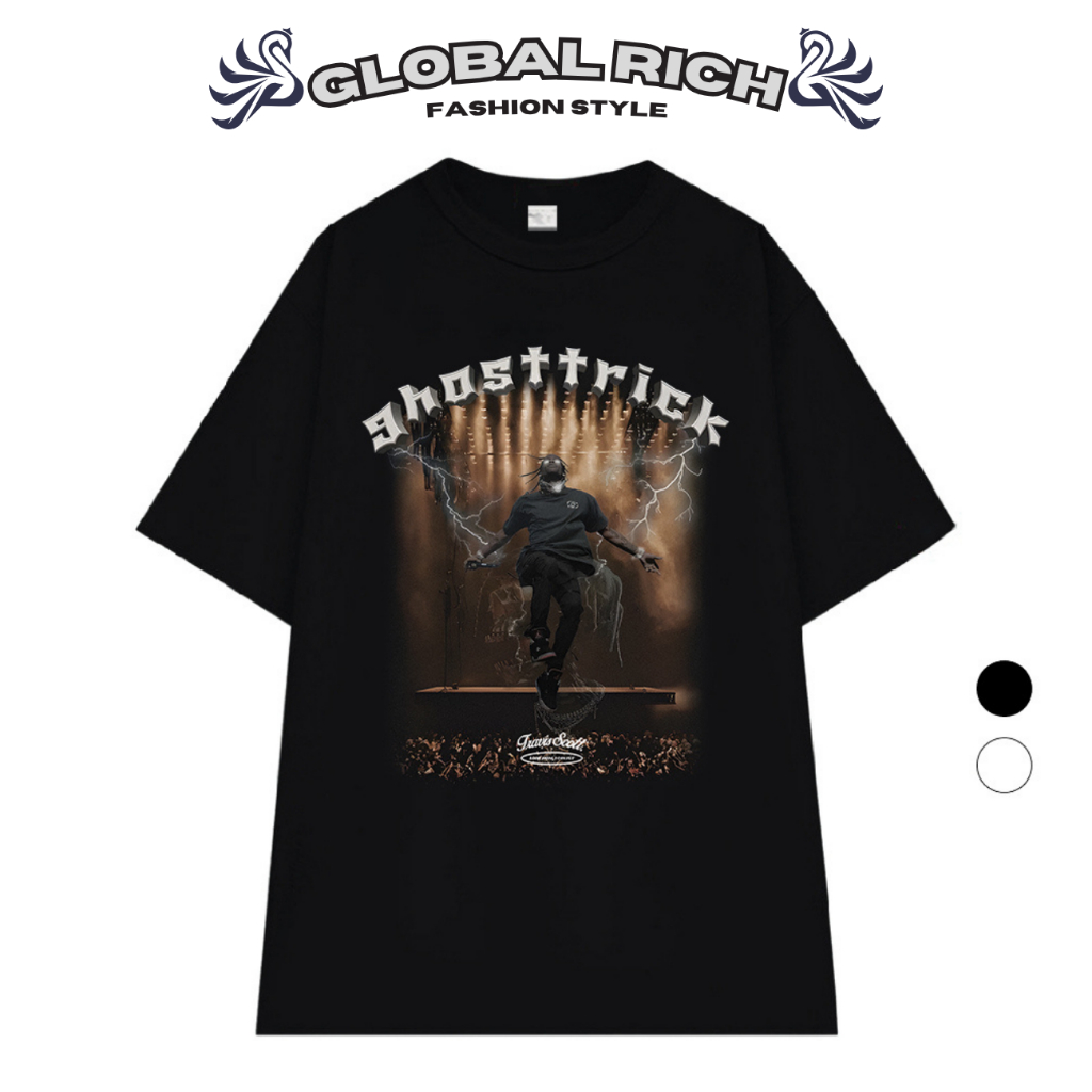Áo Thun Global Rich Premium Tee Ghost Trick Concert Travis Scott Black White