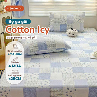  Bộ Ga Giường Cotton Icy Mịn Decor Bộ Ga Trải Giưởng Kèm Vỏ Gối Đủ Size 