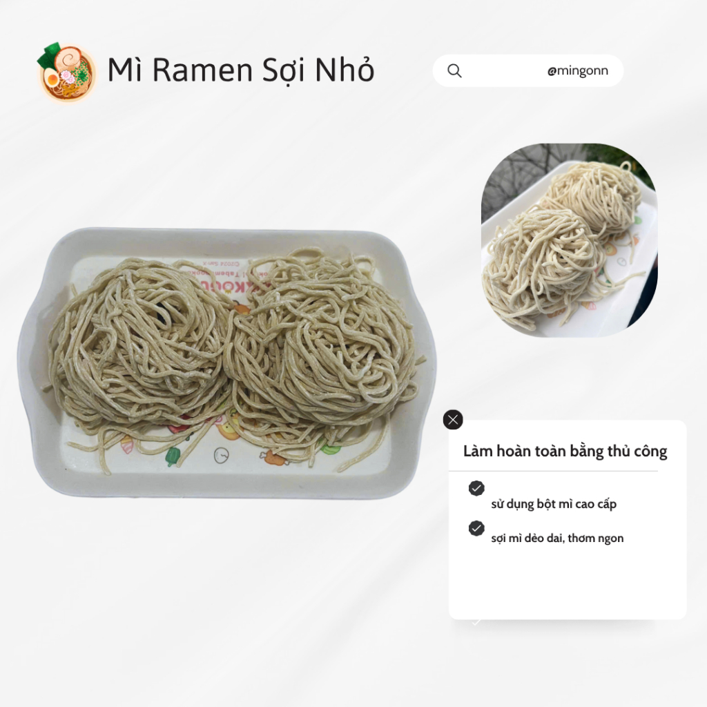 Mì Ramen Tươi Sợi Nhỏ Chuẩn Nhật - Mì Tươi Làm Thủ Công, Dẻo Dai, Không Chất Bảo Quản [1kg]
