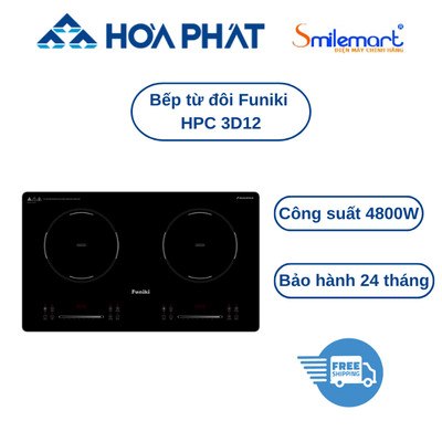 Bếp từ đôi Funiki HPC 3D12, tổng công suất 4800W, có Inverter tiết kiệm điện - Bảo hành chính hãng 24 tháng.