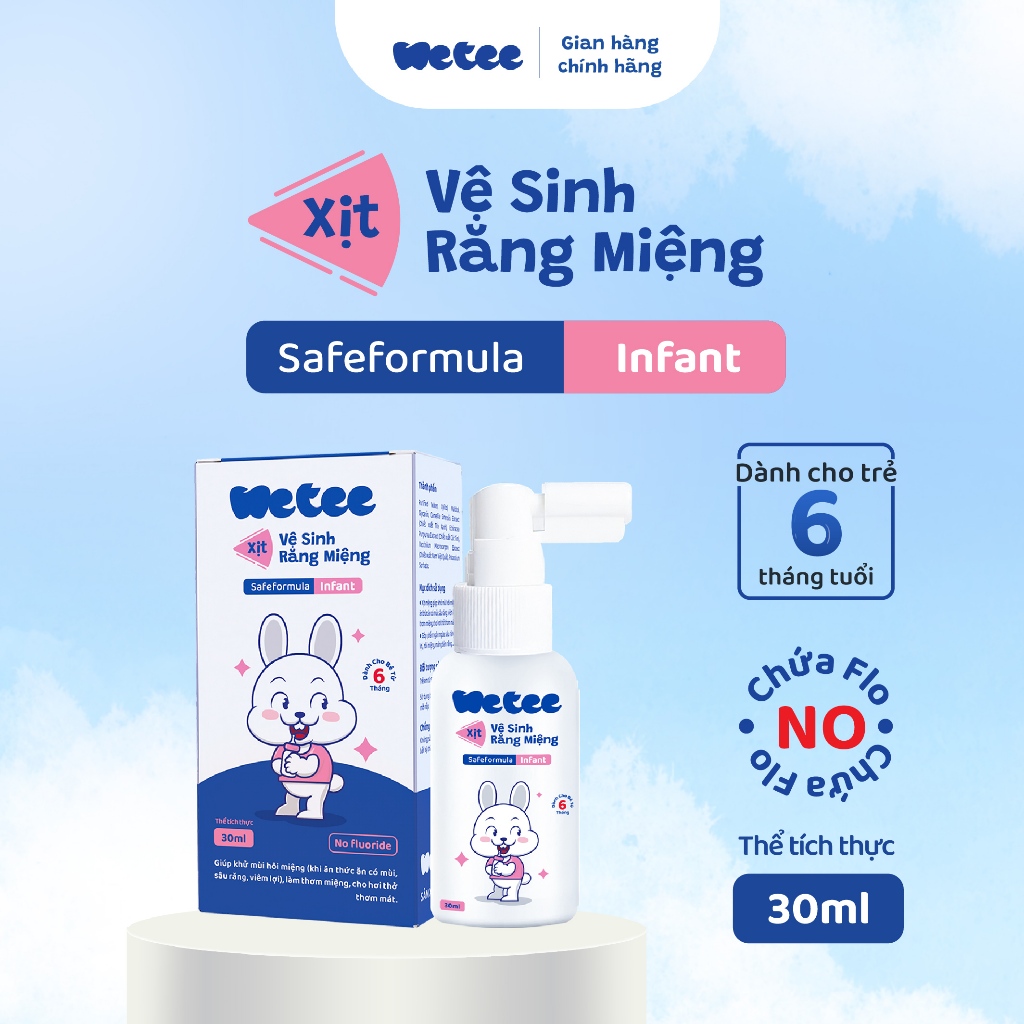 [6 THÁNG] Xịt Vệ Sinh Răng Miêng Wetee Cho Bé Từ 6 Tháng Tuổi 30ml - Không Flour, An Toàn Khi Nuốt, Ngăn Ngừa Sâu Sún