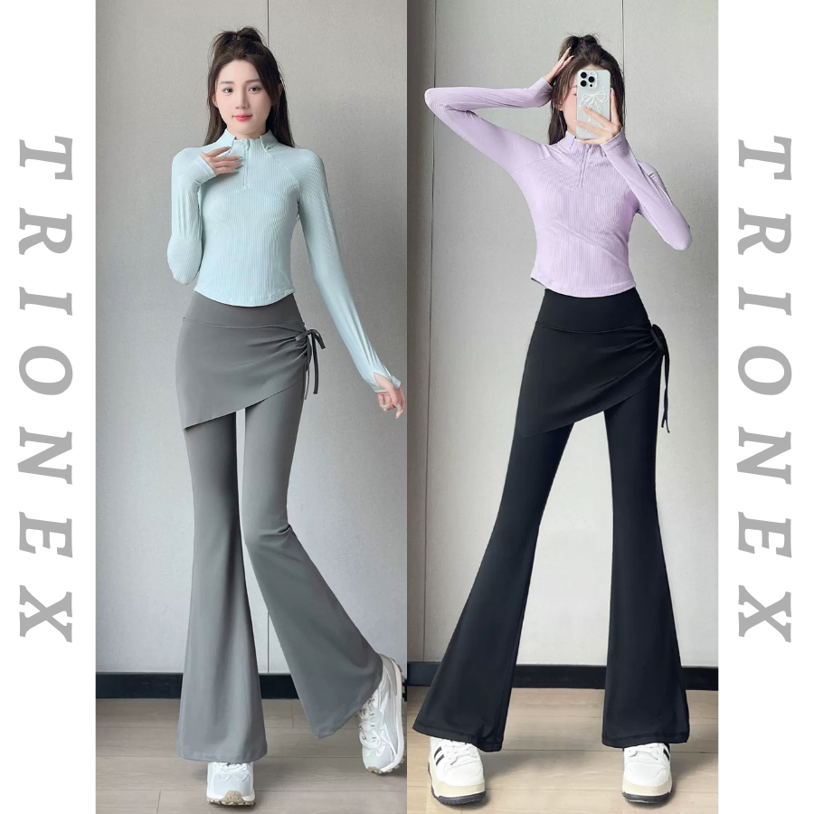 [Loại đẹp] Quần dài phối váy đi tập gym TRIONEX, tập yoga che khuyết điểm, ống loe hack dáng | BigBuy360 - bigbuy360.vn