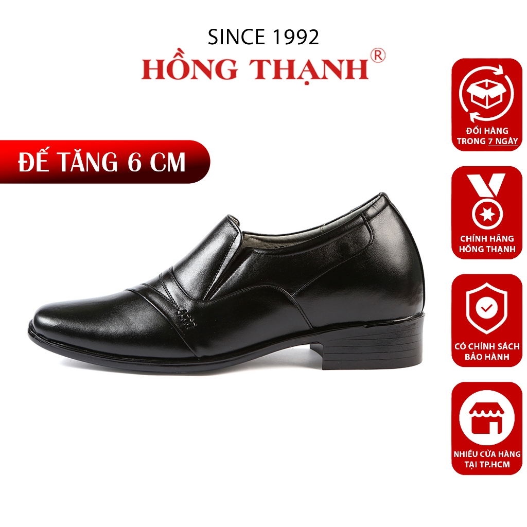 Giày Đế Độn Cao Nam HỒNG THẠNH Giày Tây Tăng Chiều Cao Đế 6 Phân Da Bò Màu Đen Sang Trọng - 0076